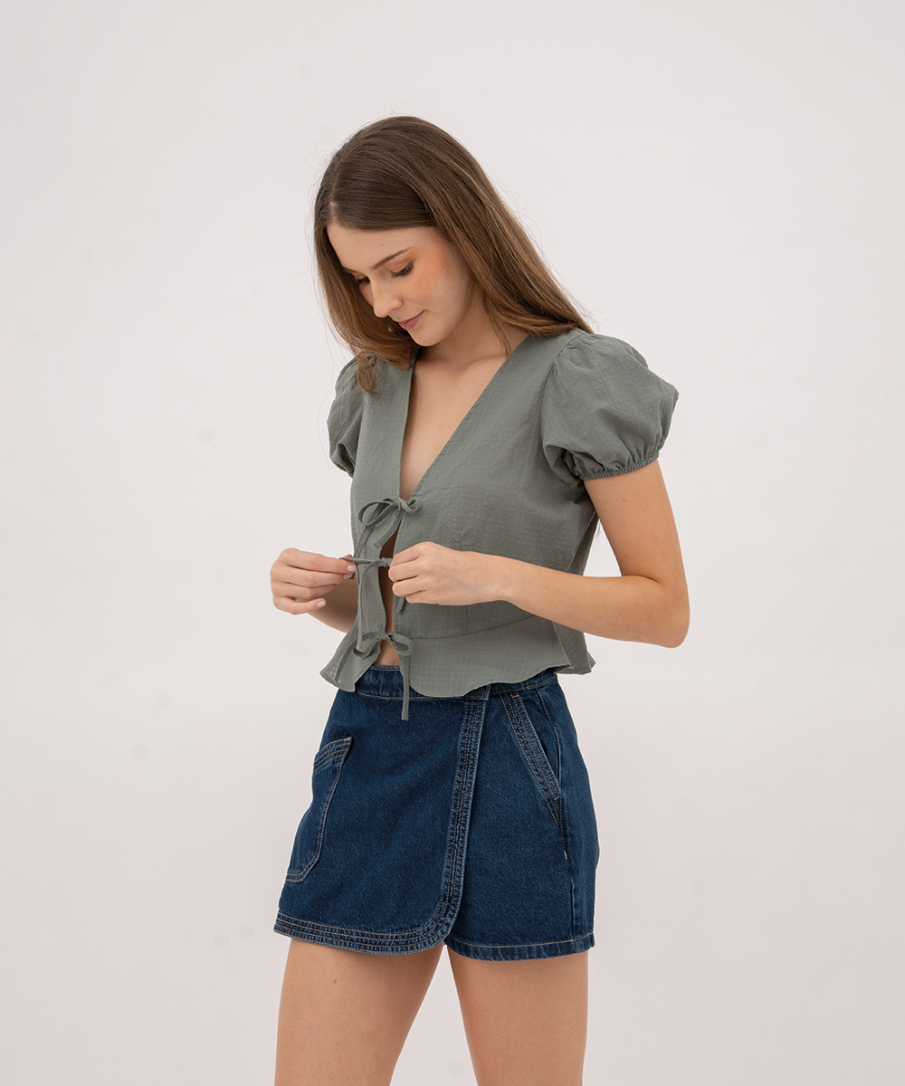 Blusa con lazos moño VERDE ESMERALDA
