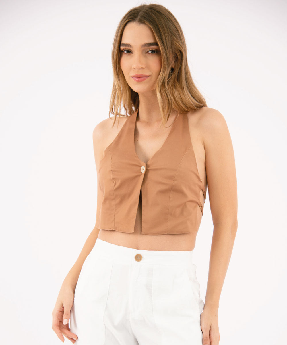 Blusa De Anudar En El Cuello CHOCOLATE