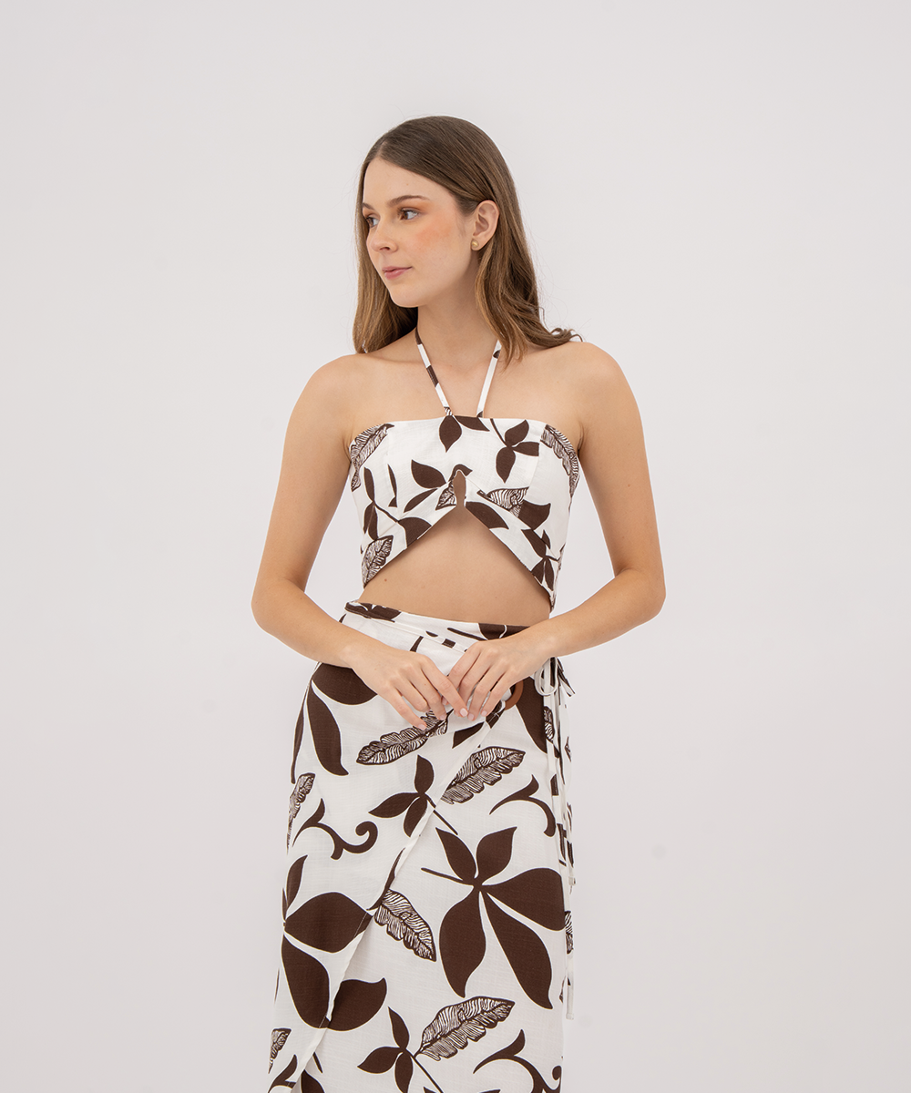 Crop top tiras halter CHOCOLATE