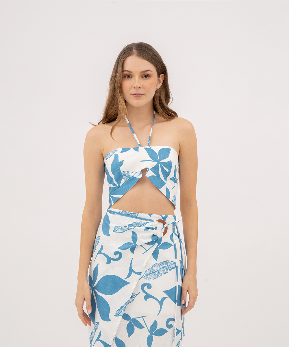 Crop top tiras halter AZUL RADIANTE