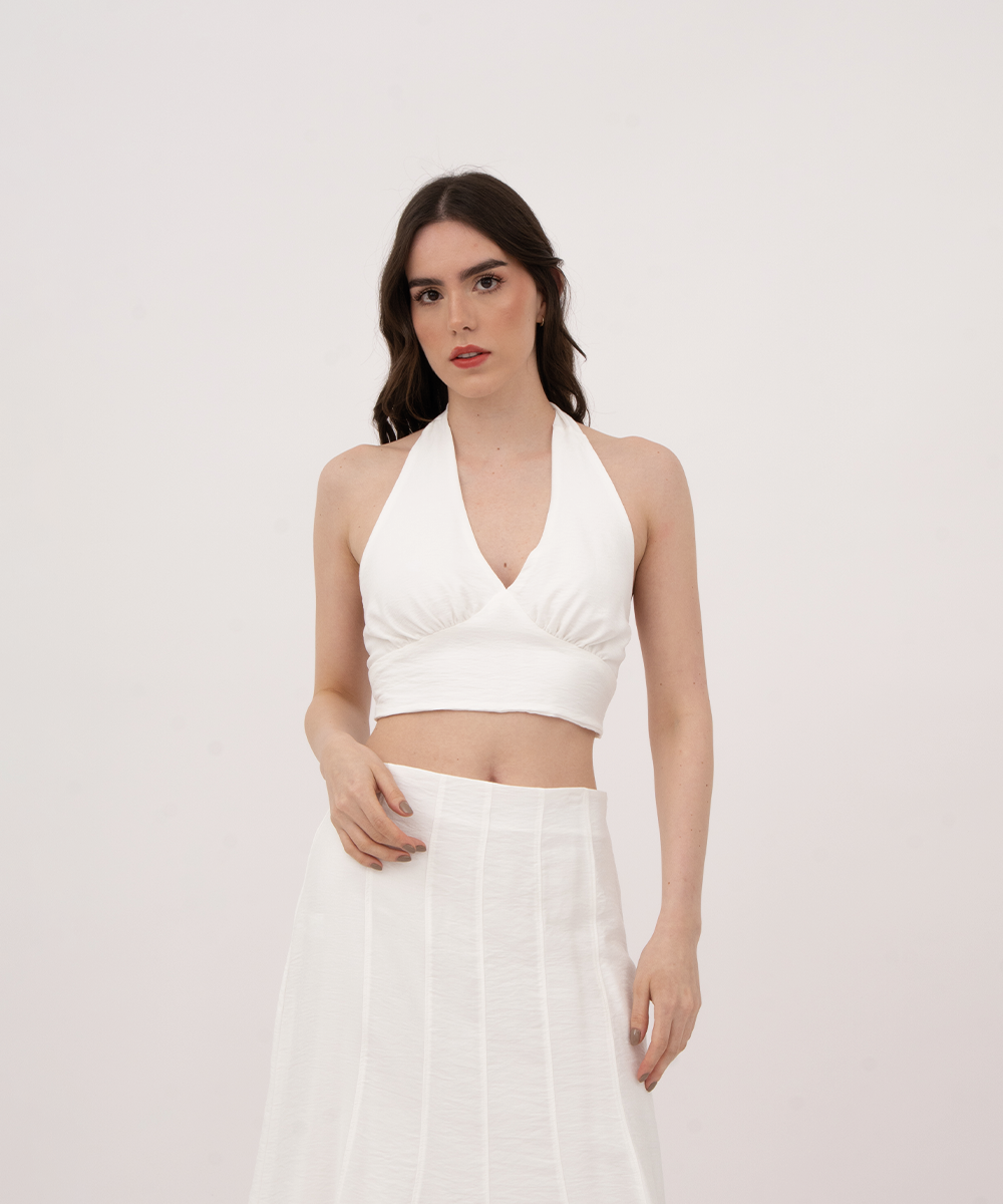Crop top de copas halter BLANCO