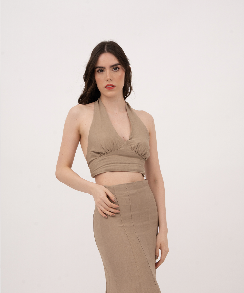Crop top de copas halter CAMEL