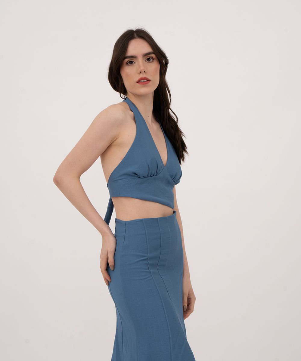 Crop top de copas halter AZUL RADIANTE