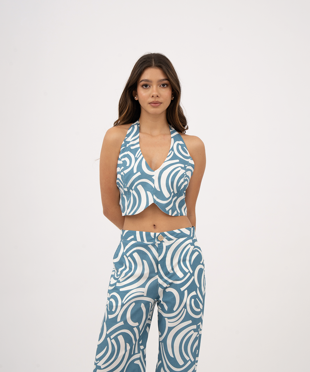 Blusa para anudar en cuello y espalda AZUL