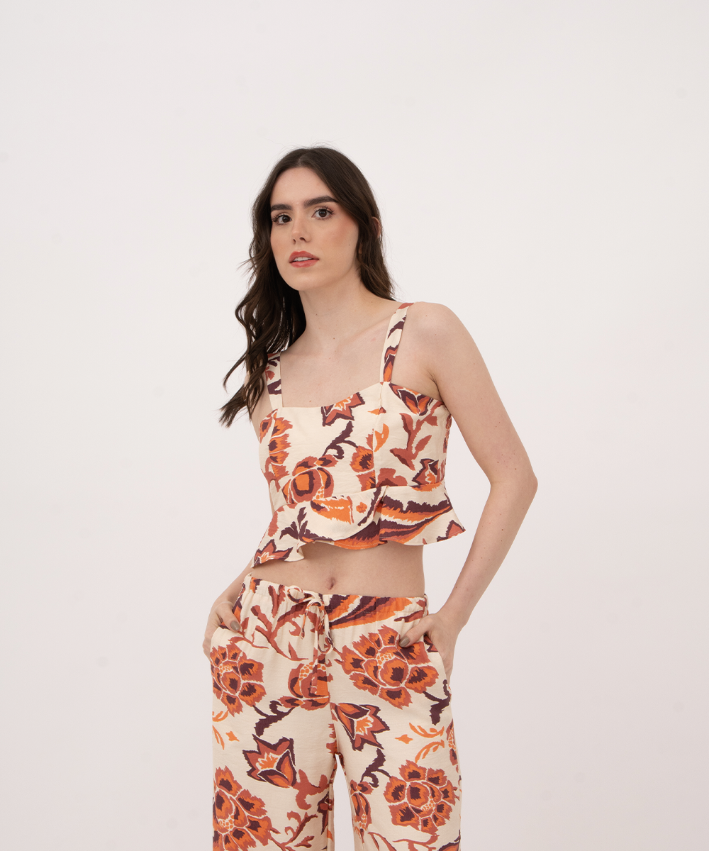 Blusa peplum con tiras ROJO