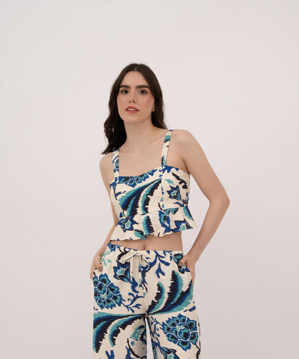 Blusa peplum con tiras AZUL