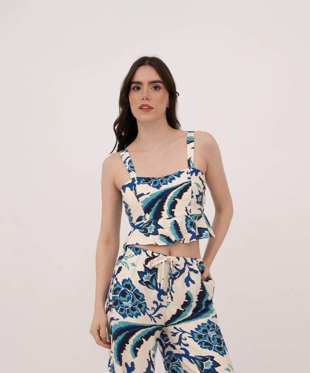 Blusa peplum con tiras AZUL