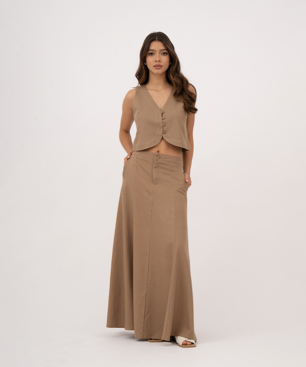 Falda larga con cortes CAMEL