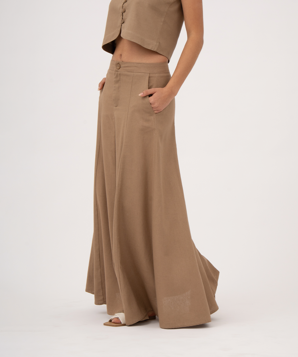 Falda larga con cortes CAMEL