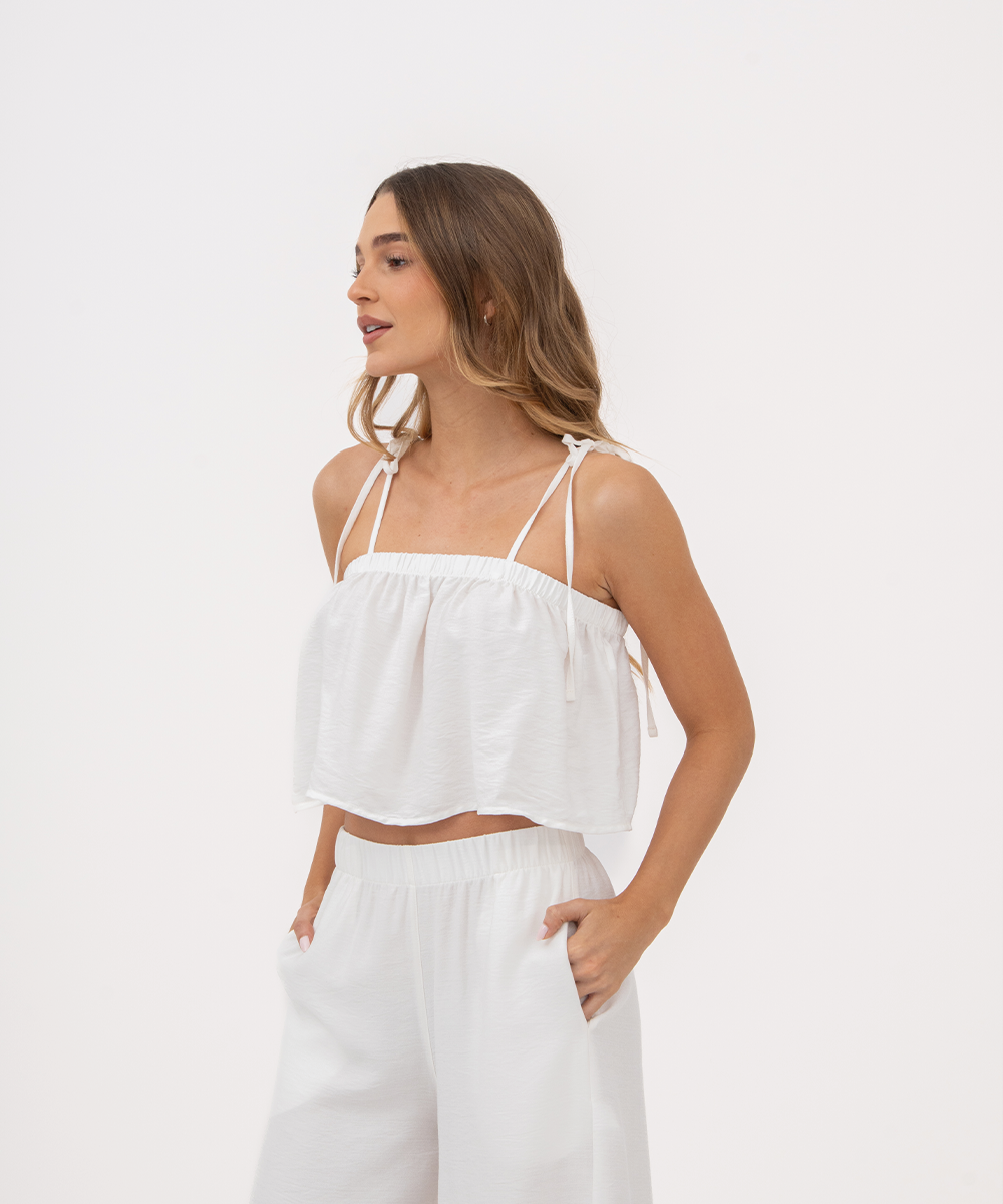 Crop top tiras de anudar BLANCO