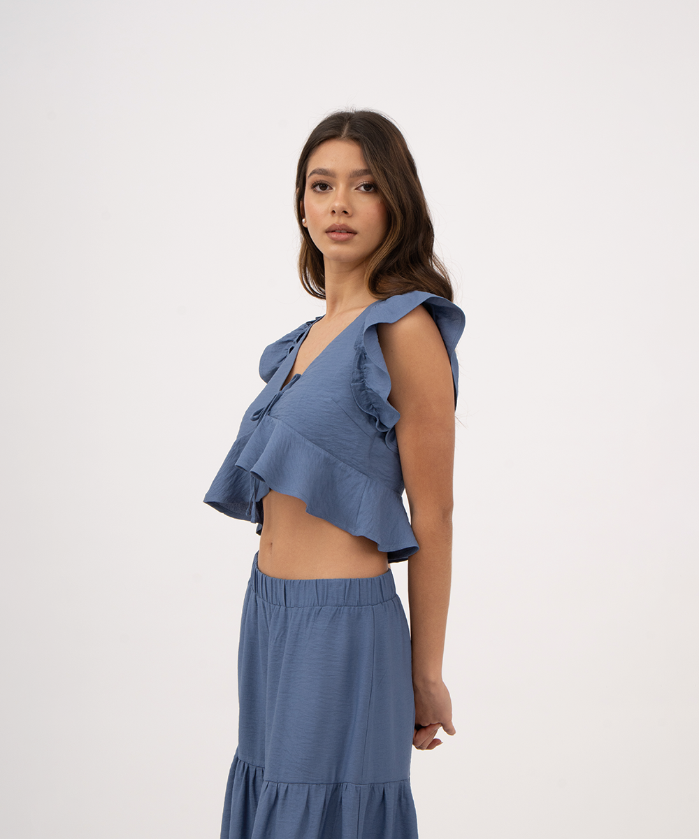 Blusa escote con lazo AZUL
