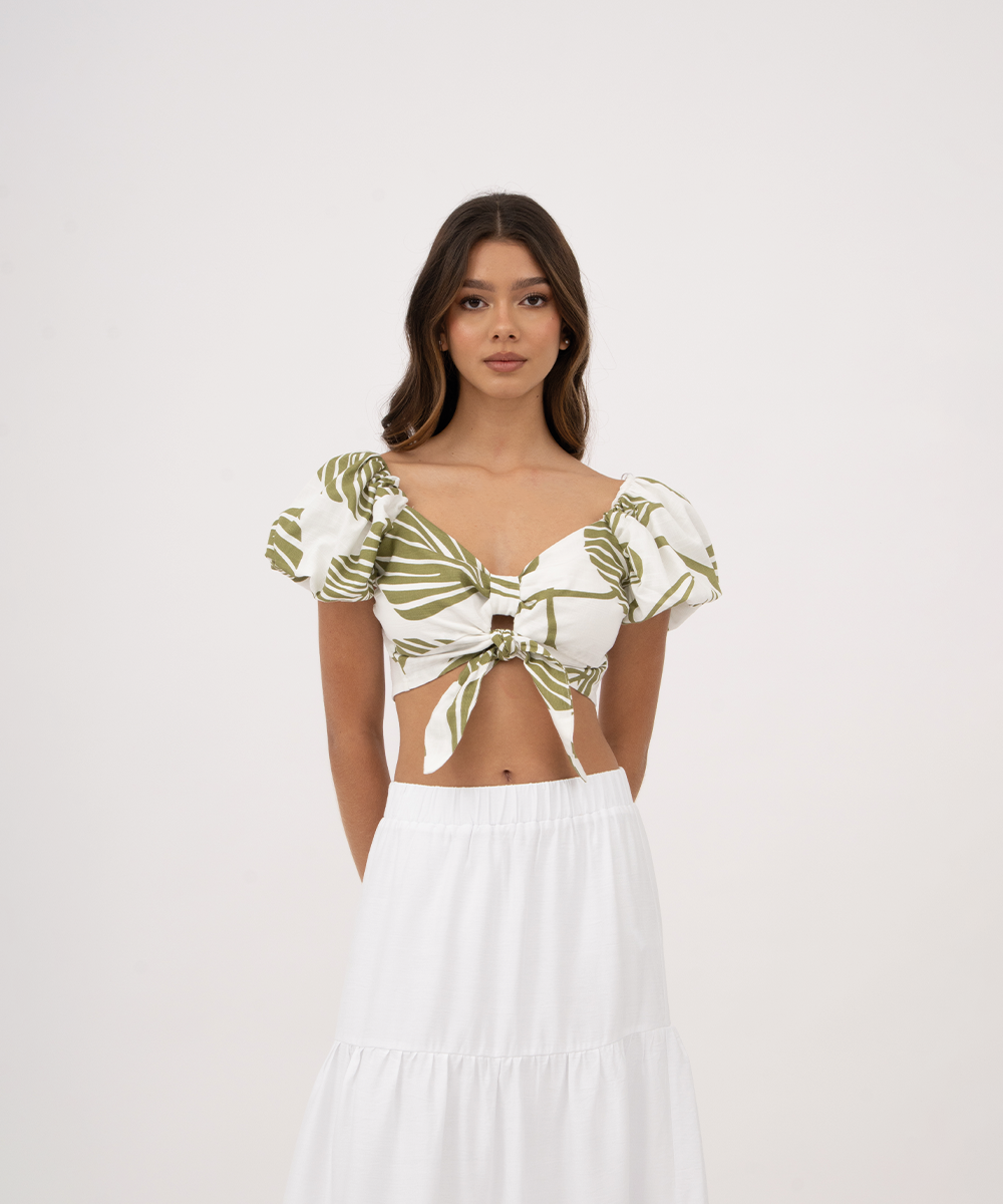 Crop top manga volumen VERDE