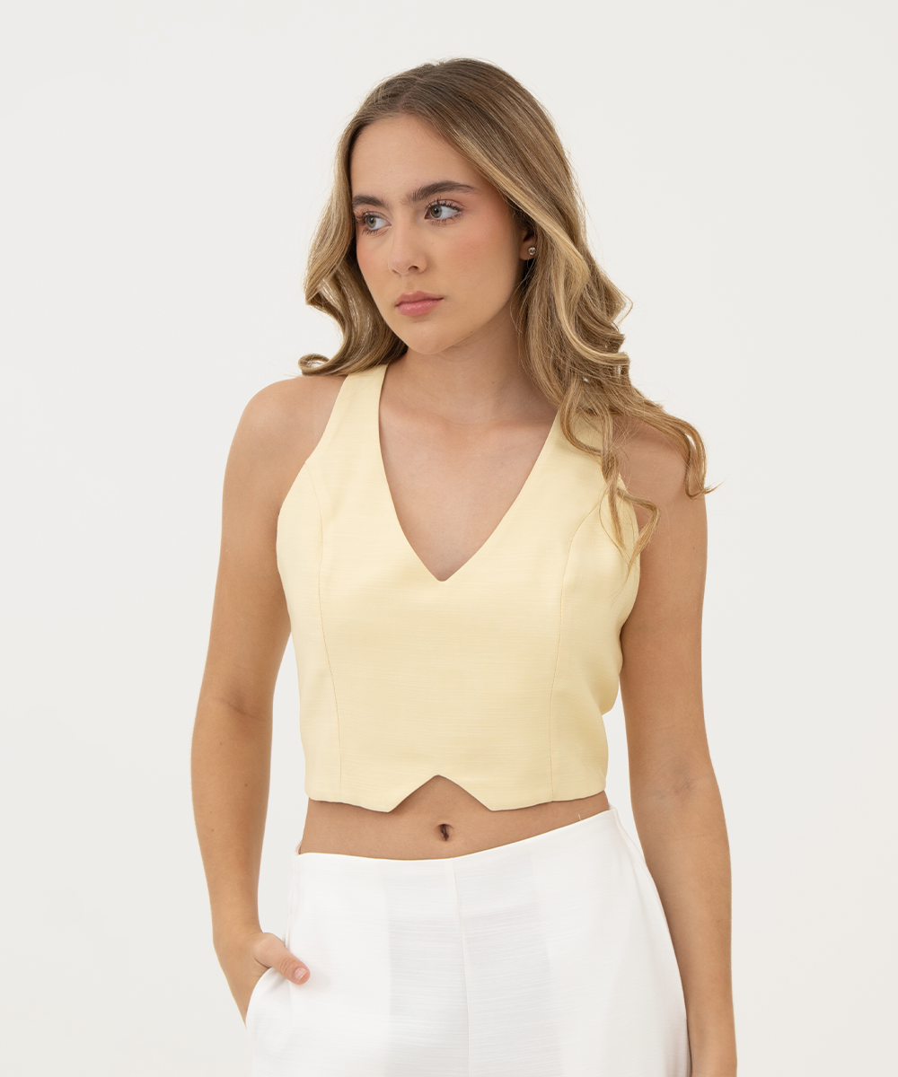 Blusa posterior tiras cruzadas AMARILLO PASTEL