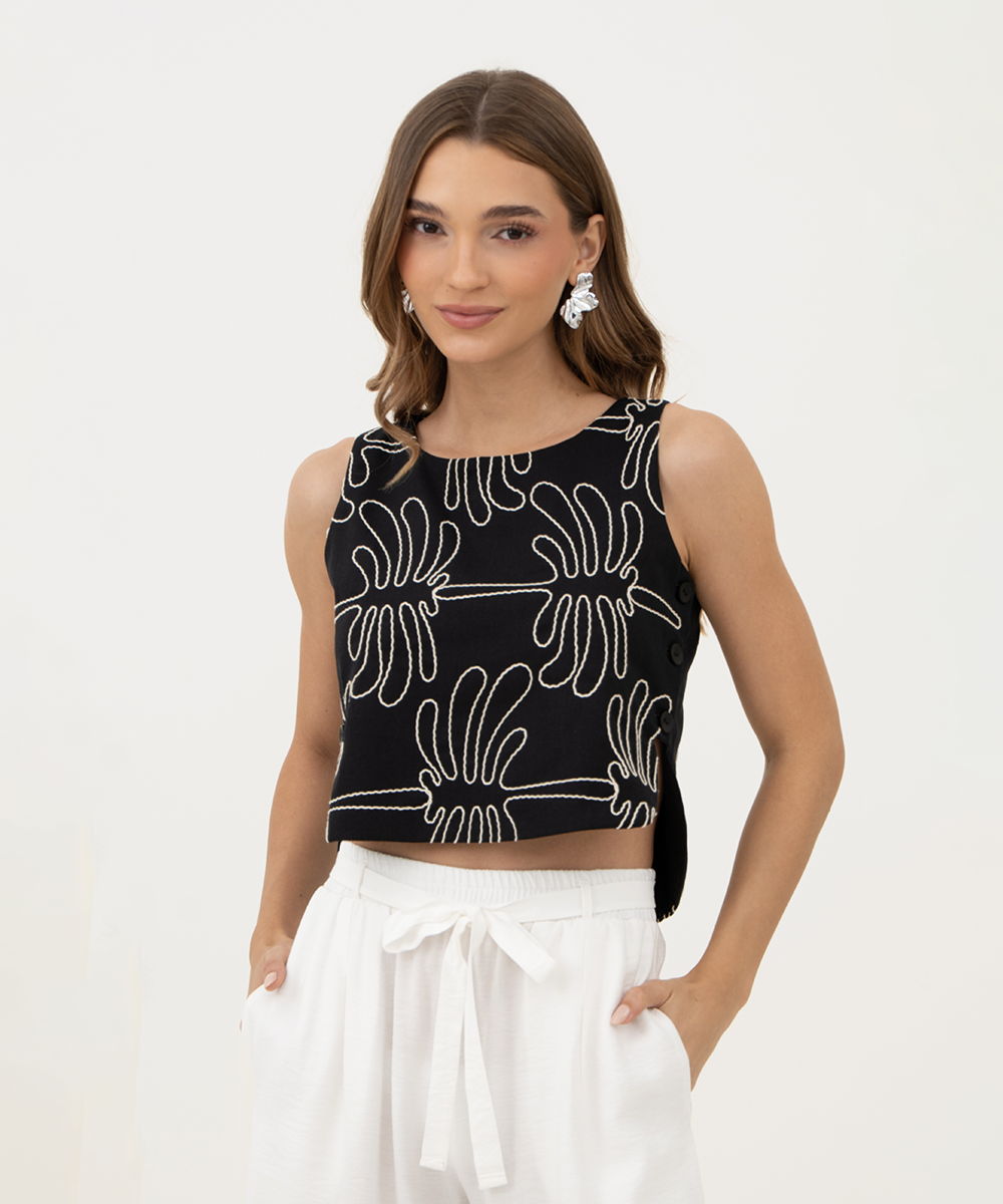 Blusa sisa con botones en costado NEGRO