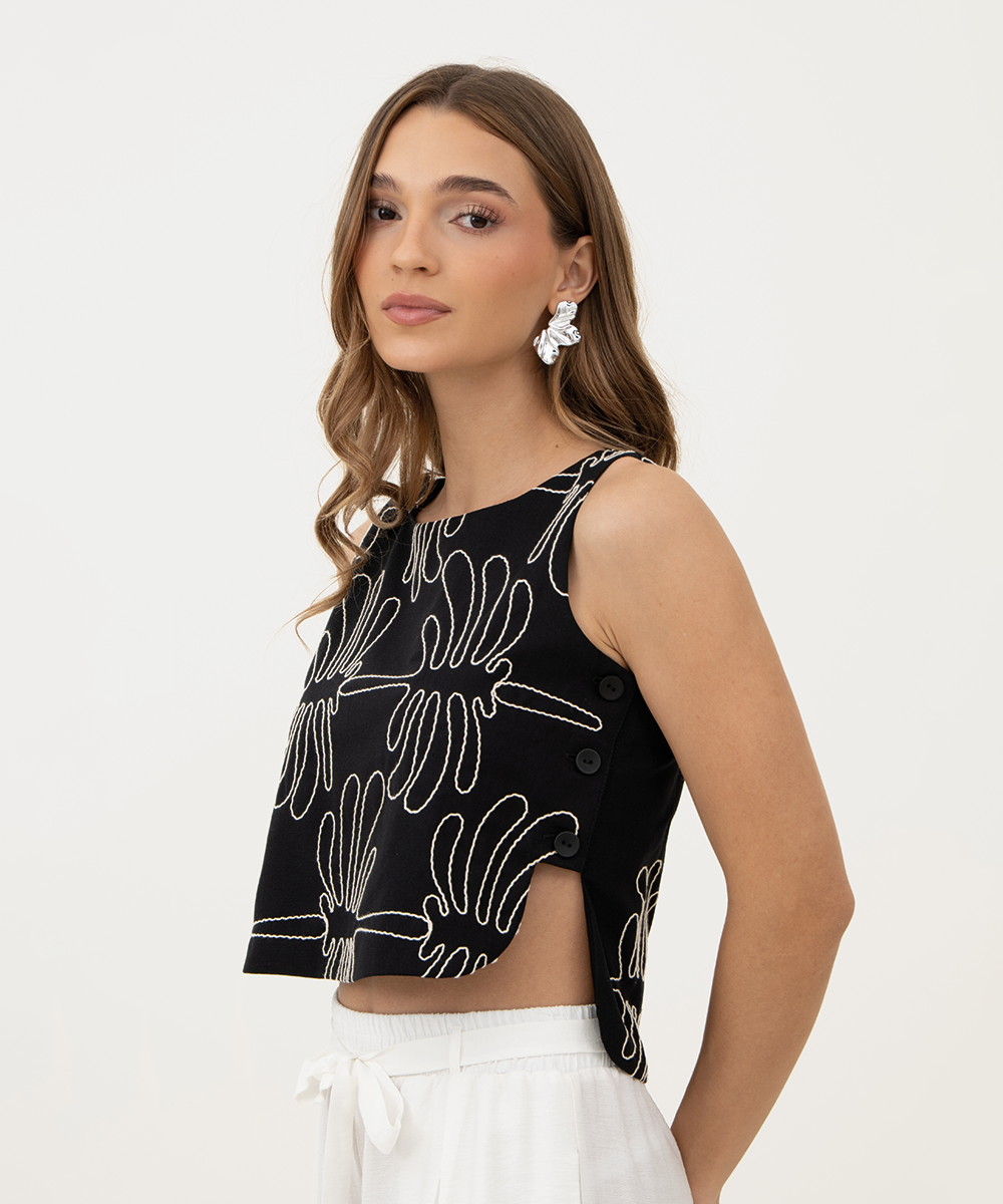 Blusa sisa con botones en costado NEGRO