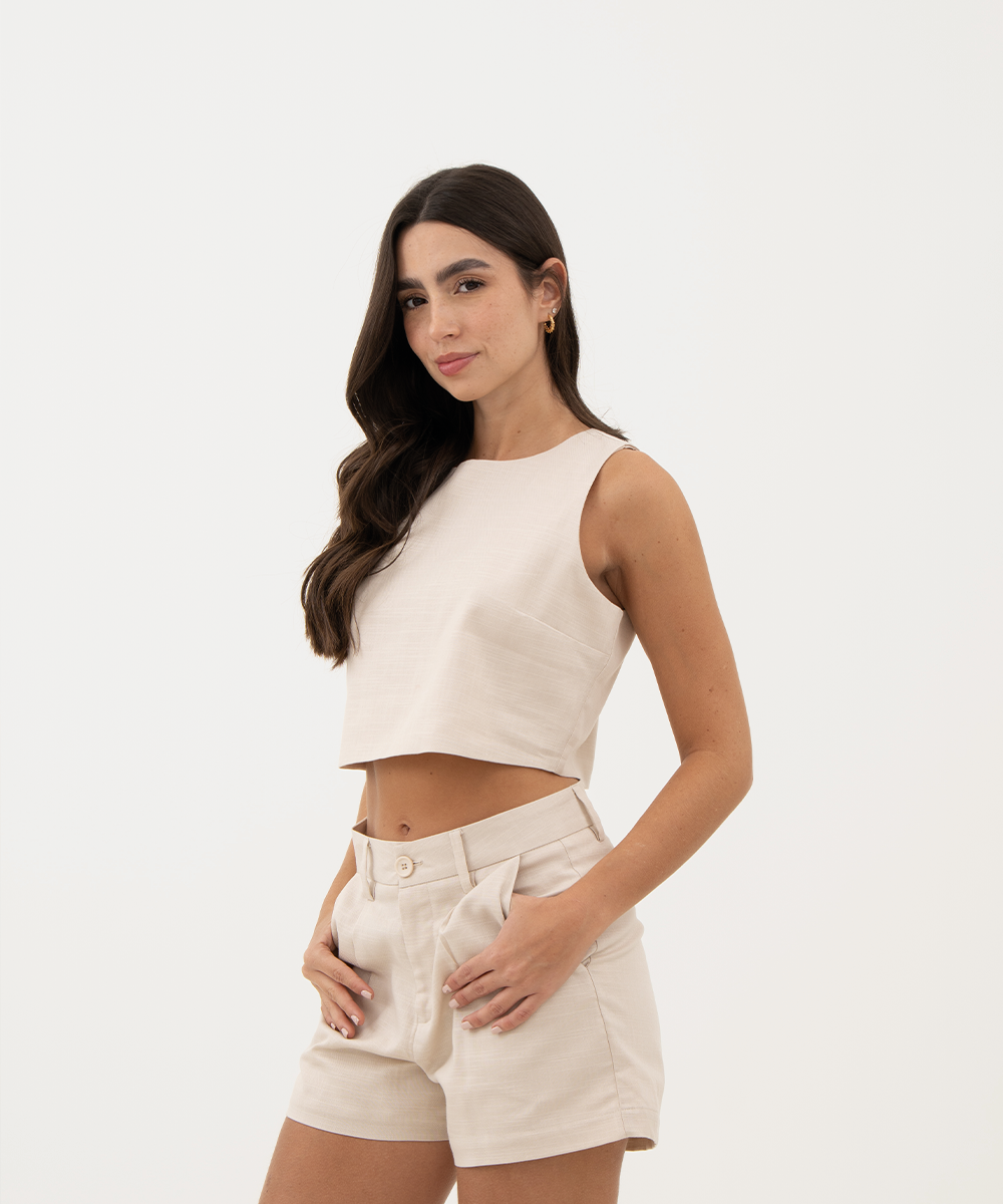 Blusa sisa con botones en posterior BEIGE