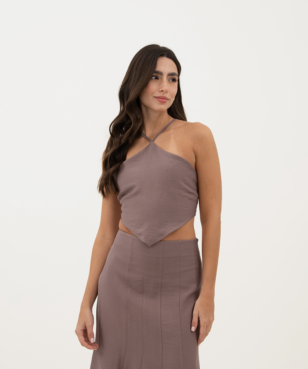 Blusa asimétrica halter CHOCOLATE