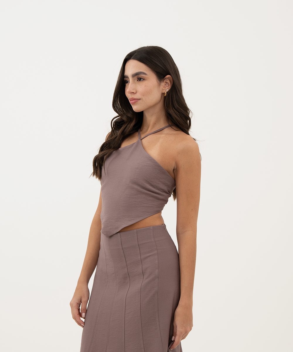 Blusa asimétrica halter CHOCOLATE