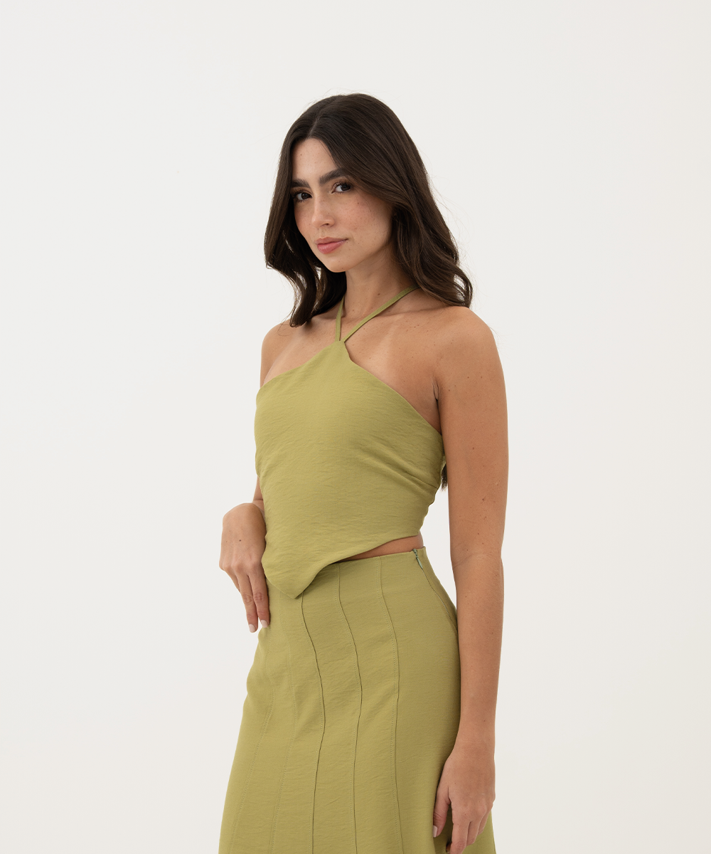 Blusa asimétrica halter VERDE OLIVA