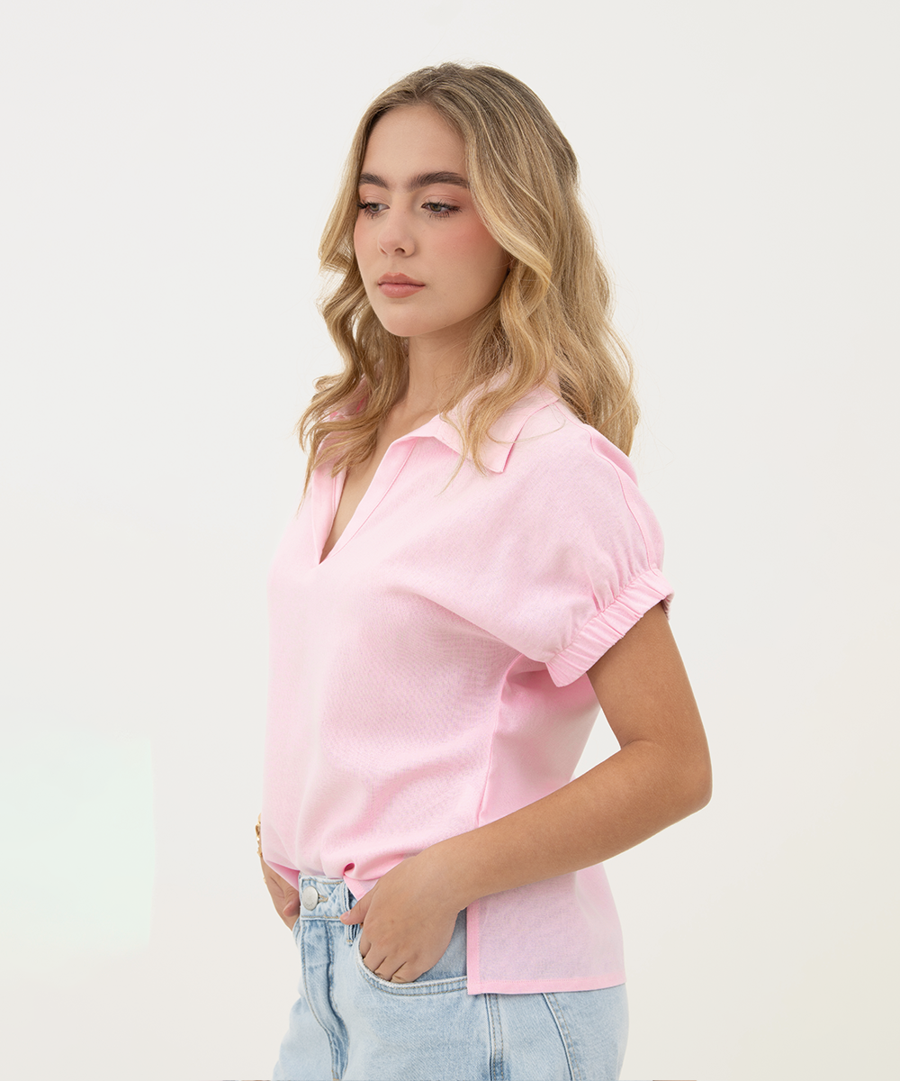 Blusa camisera manga corta ROSADO PASTEL