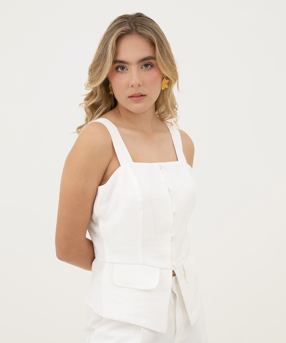 Blusa botones peplum Blanco
