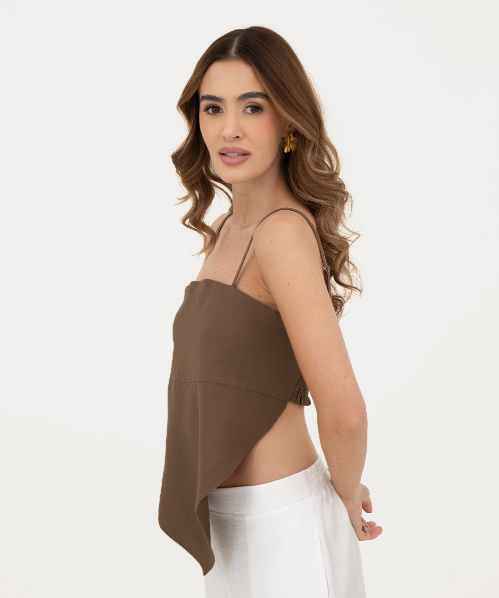Blusa de tiras resortada Chocolate