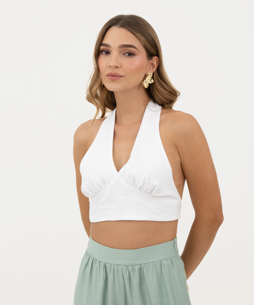 Crop top de copas halter Blanco