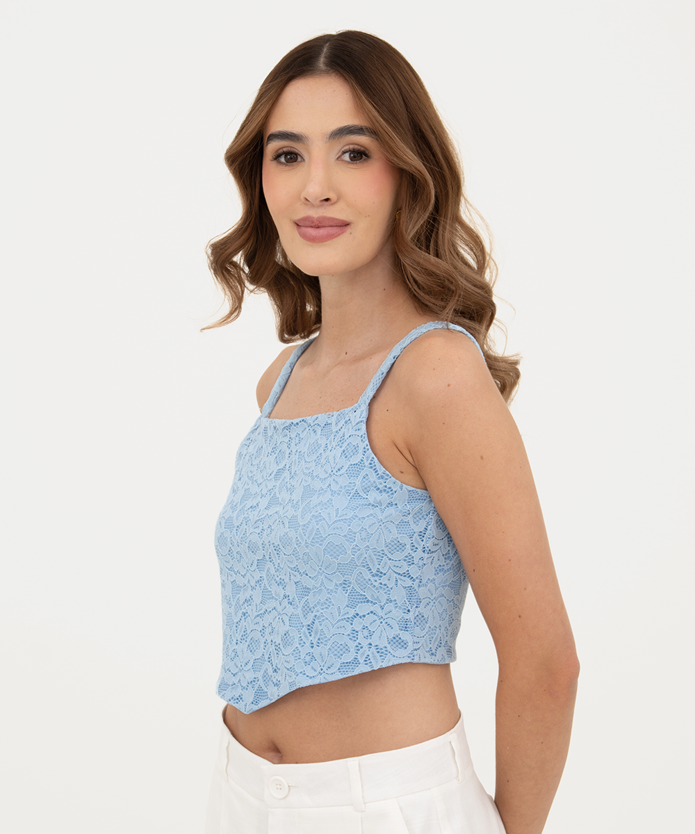 Blusa tiras blonda Azul Cielo