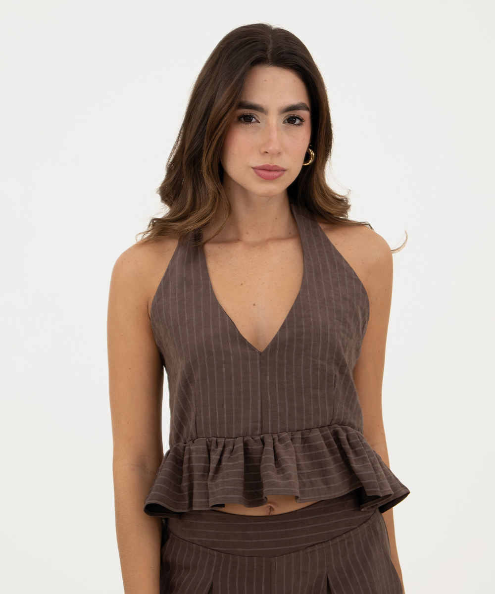Blusa halter peplum Chocolate