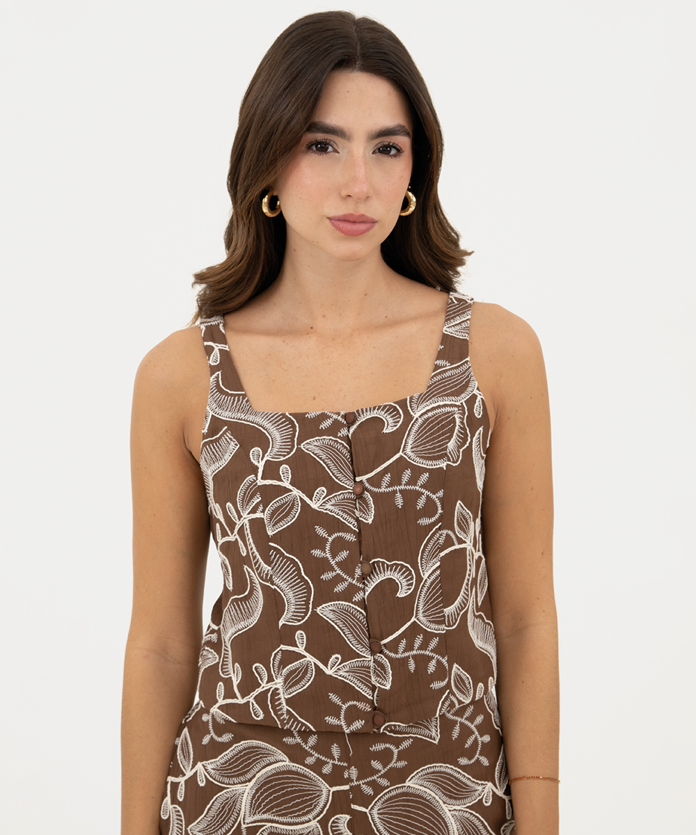 Top sisa botonadura Chocolate