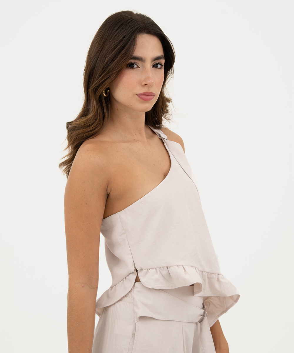 Blusa asimétrica con hebilla Marfil