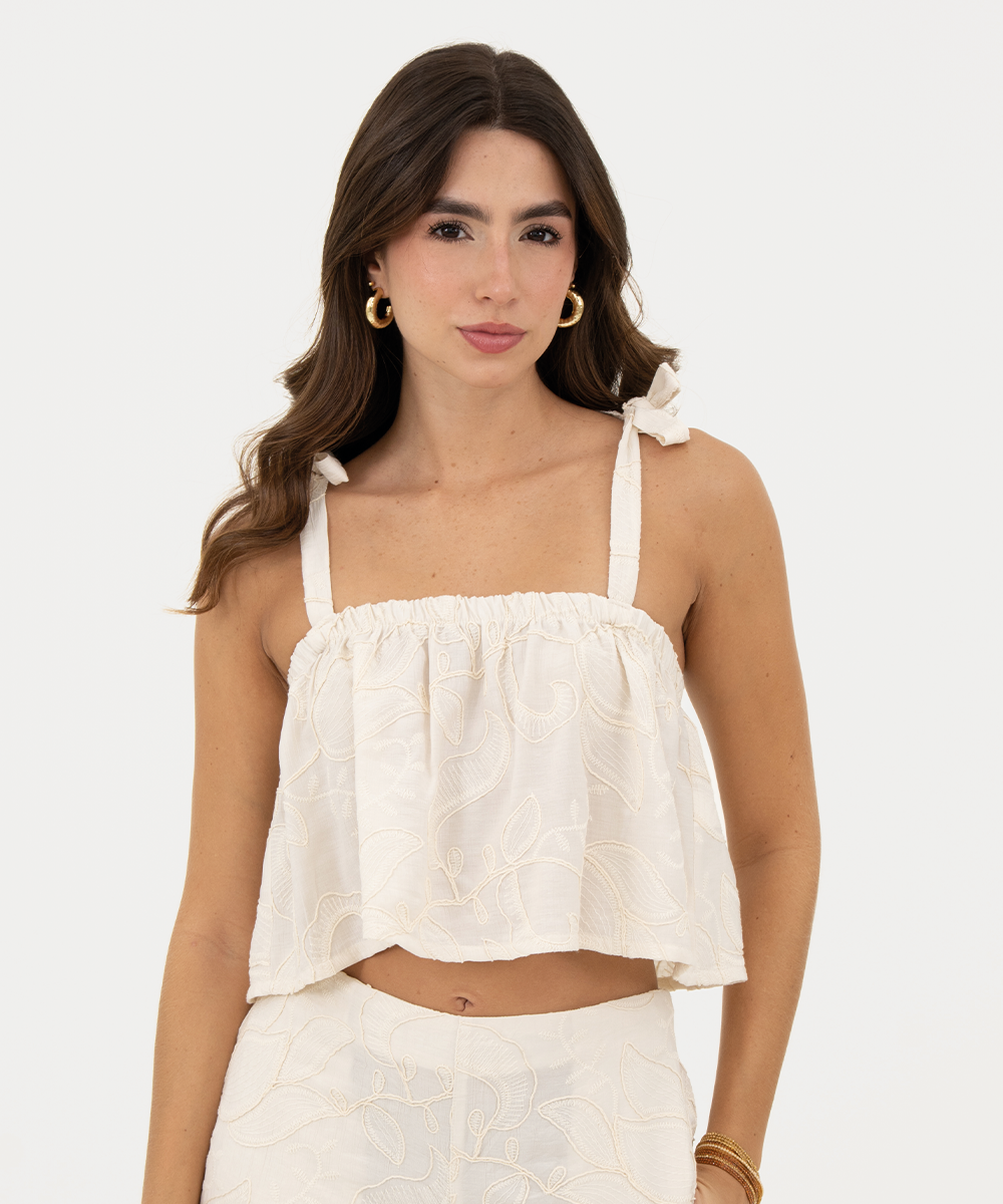 Blusa cropped con nudos Marfil