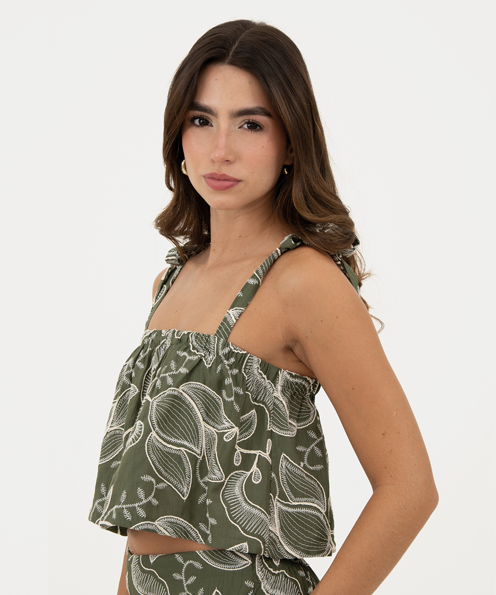 Blusa cropped con nudos Verde Selva (Militar)