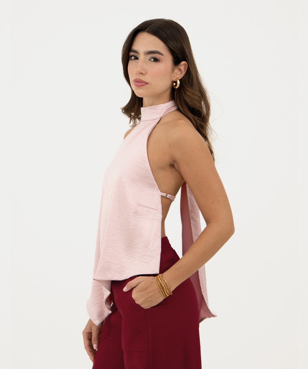 Blusa halter asimétrica Rosado Pastel