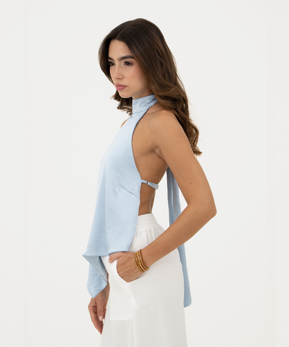 Blusa halter asimétrica Azul Cielo