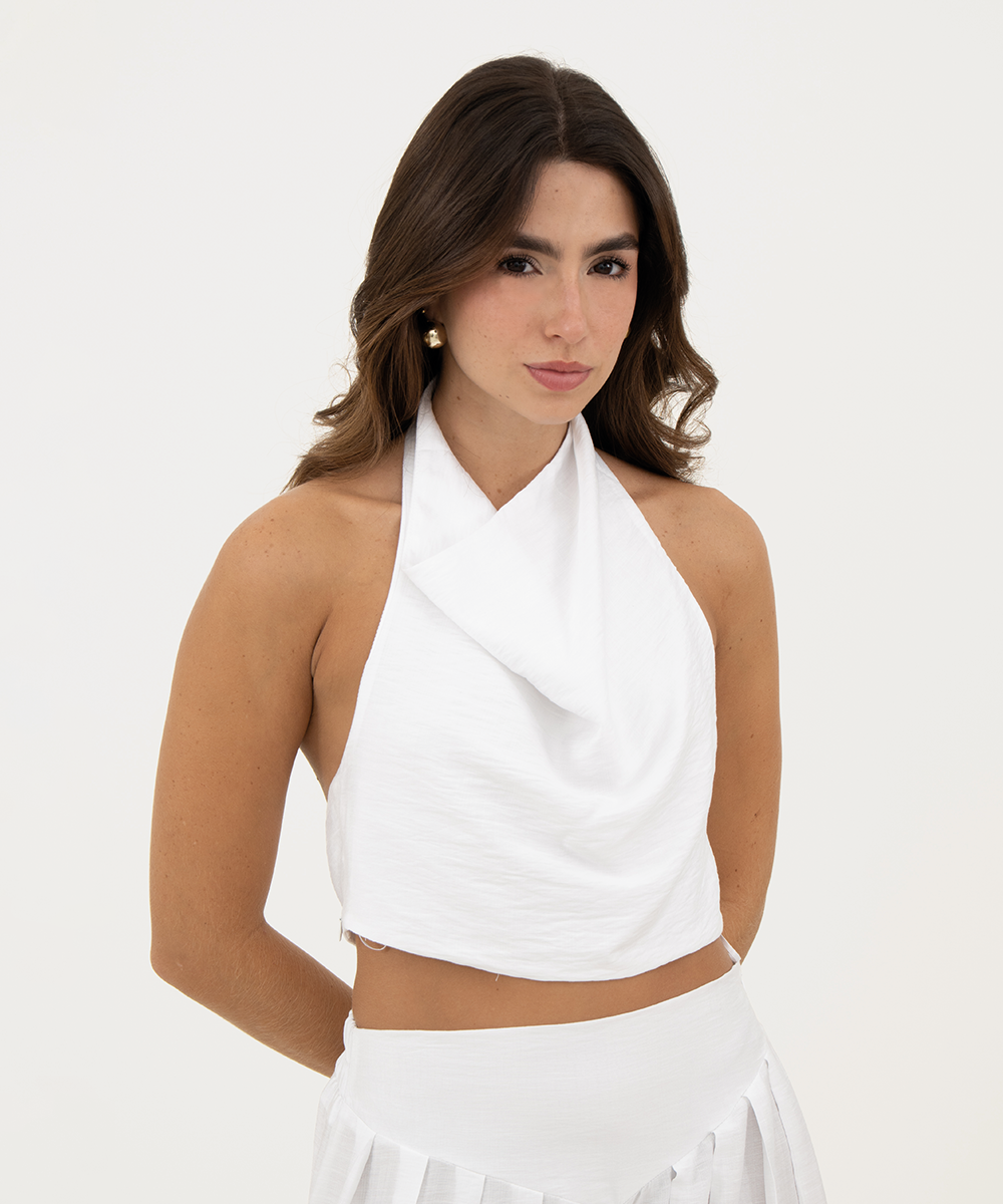 Blusa escote cascada Blanco