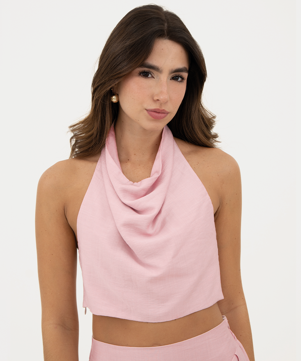 Blusa escote cascada Rosado Pastel