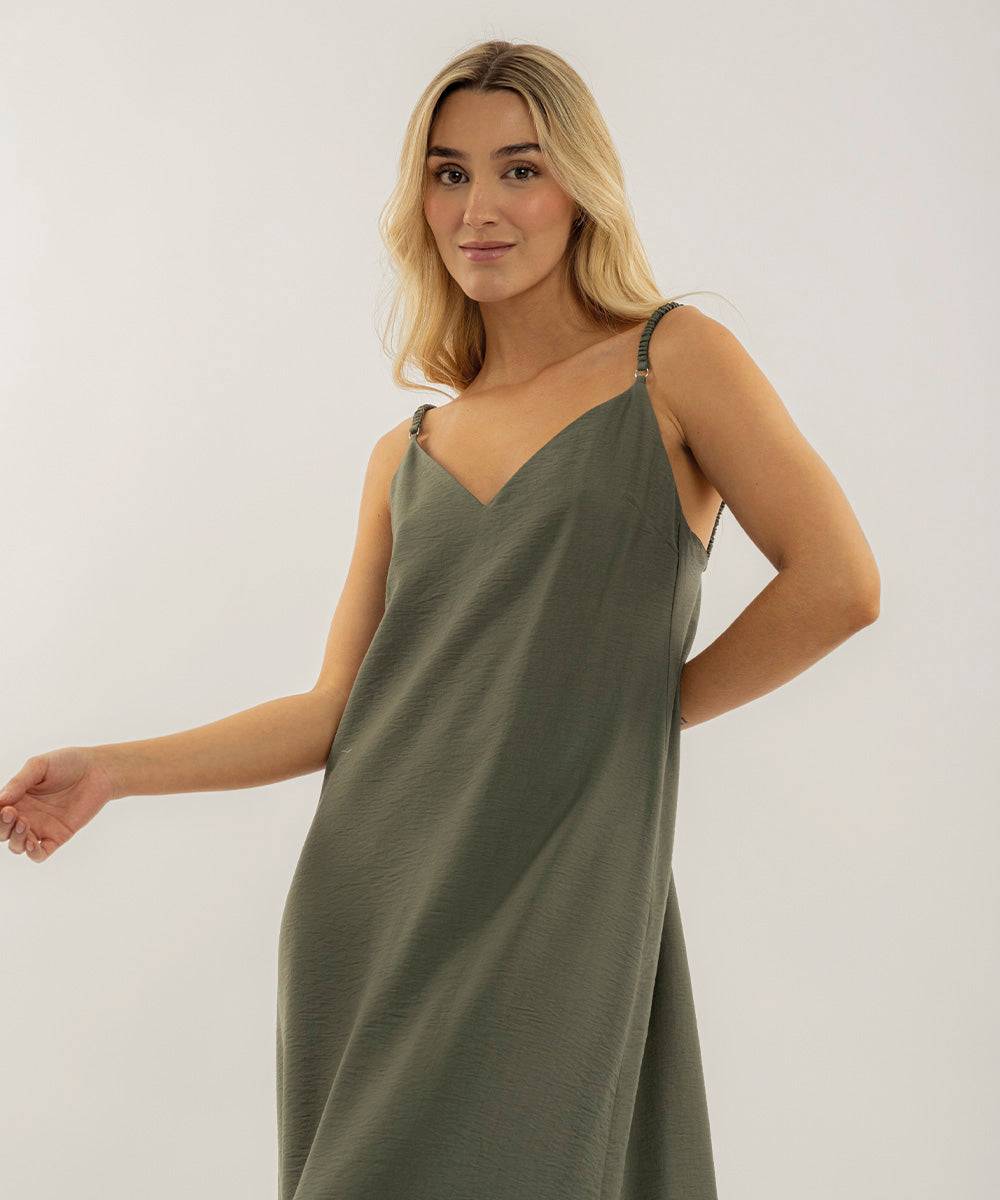 Vestido Con Escote En V Verde Selva (Militar) Vestidos Para Mujer | Ticket Store Colombia 3