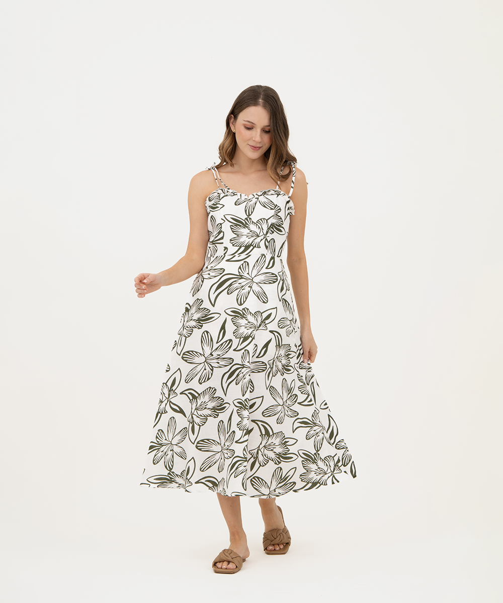 Vestido midi de tiras VERDE SELVA (MILITAR)