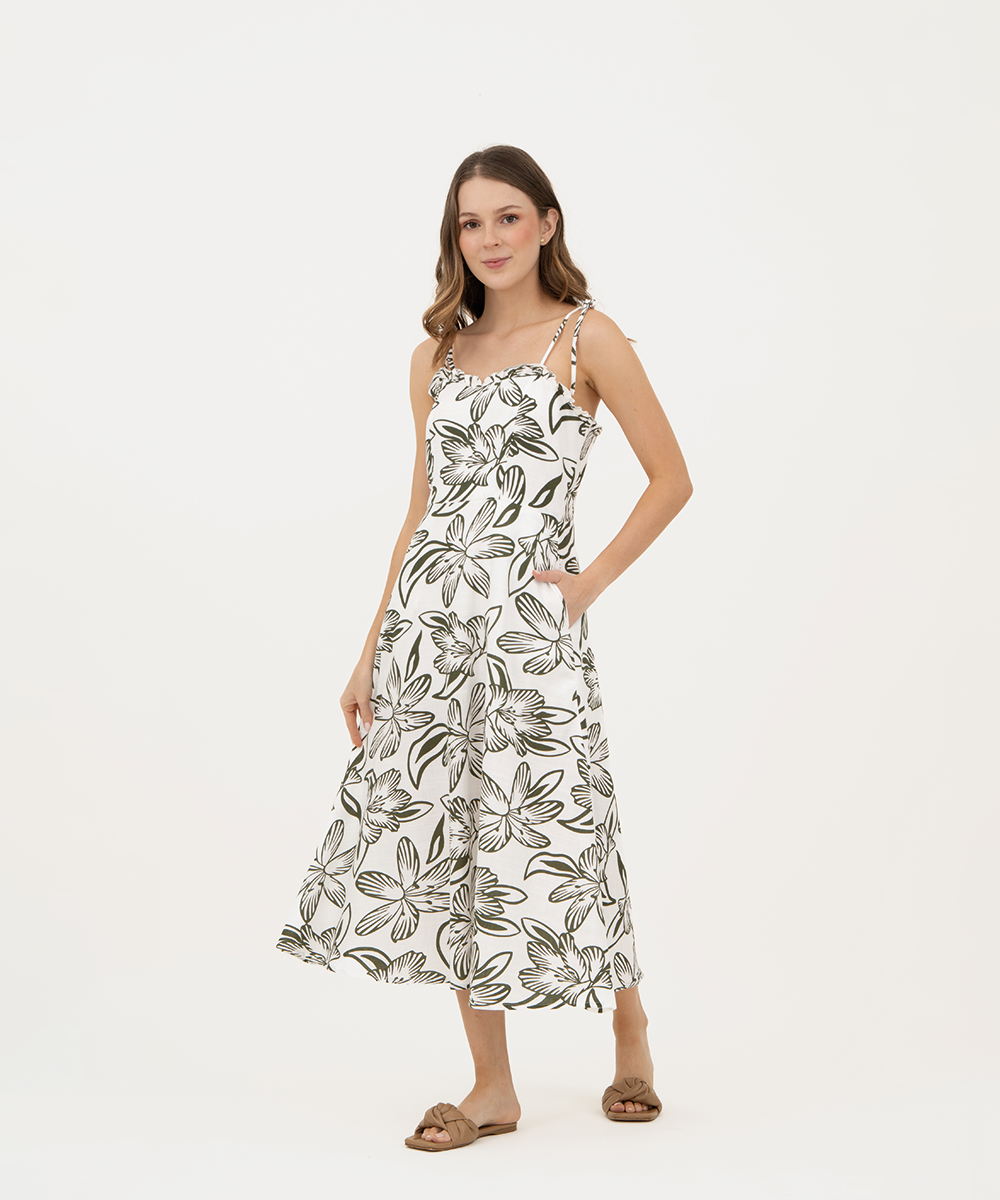 Vestido midi de tiras VERDE SELVA (MILITAR)