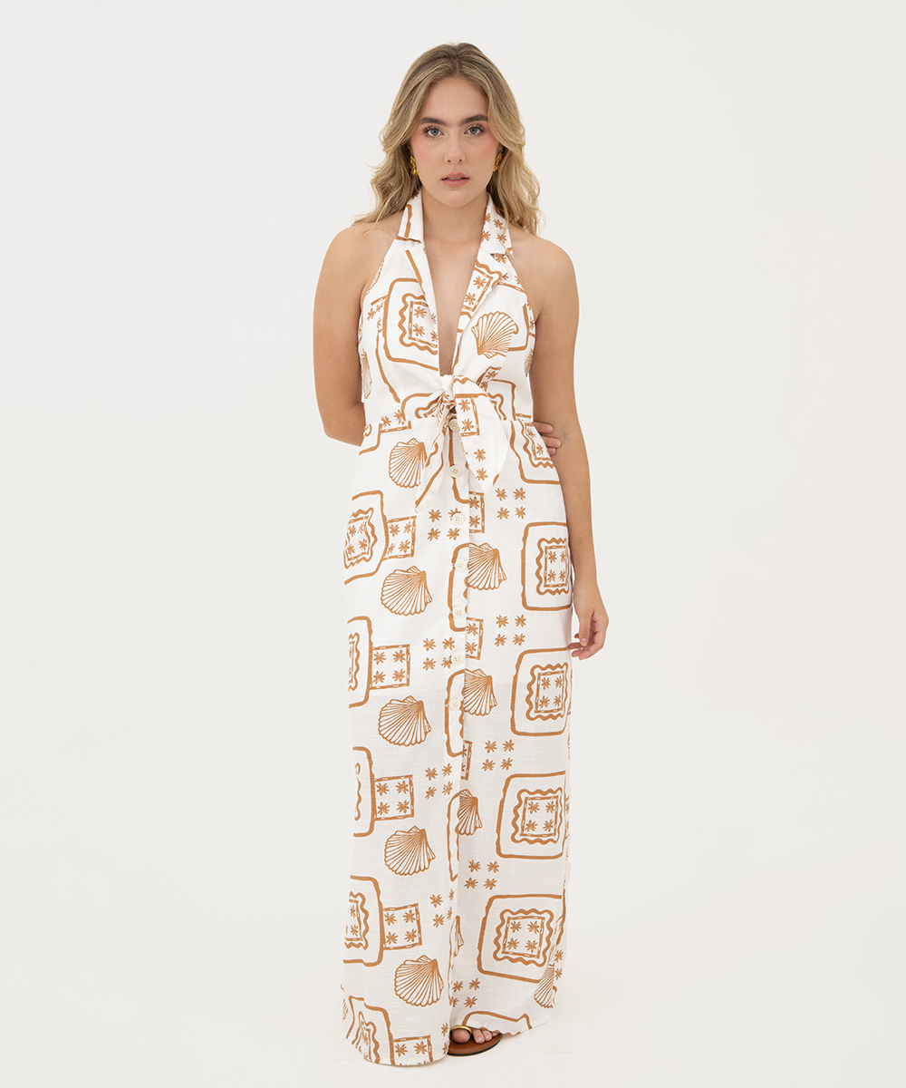 Vestido halter lazo Caramelo