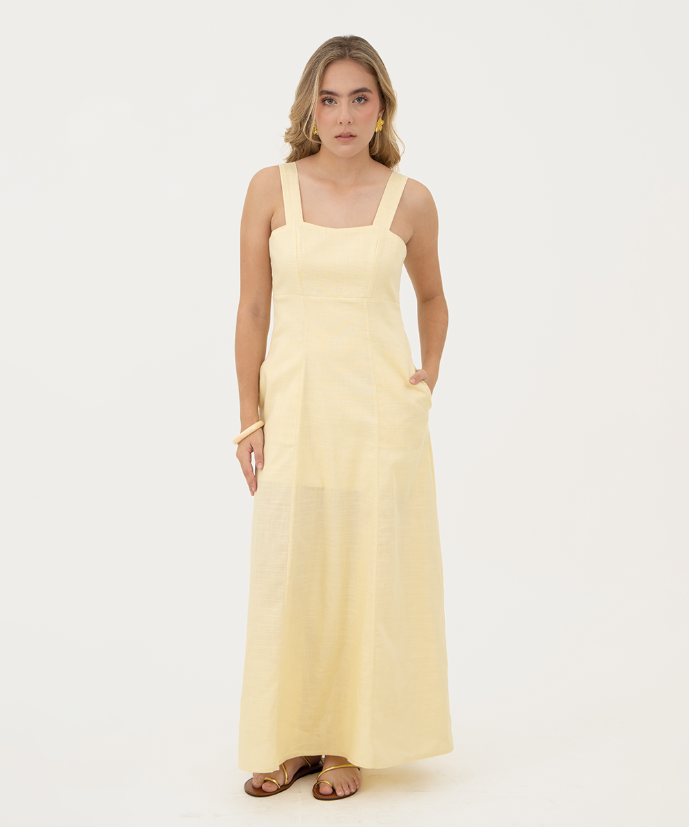 Vestido con nesgas Amarillo Pastel