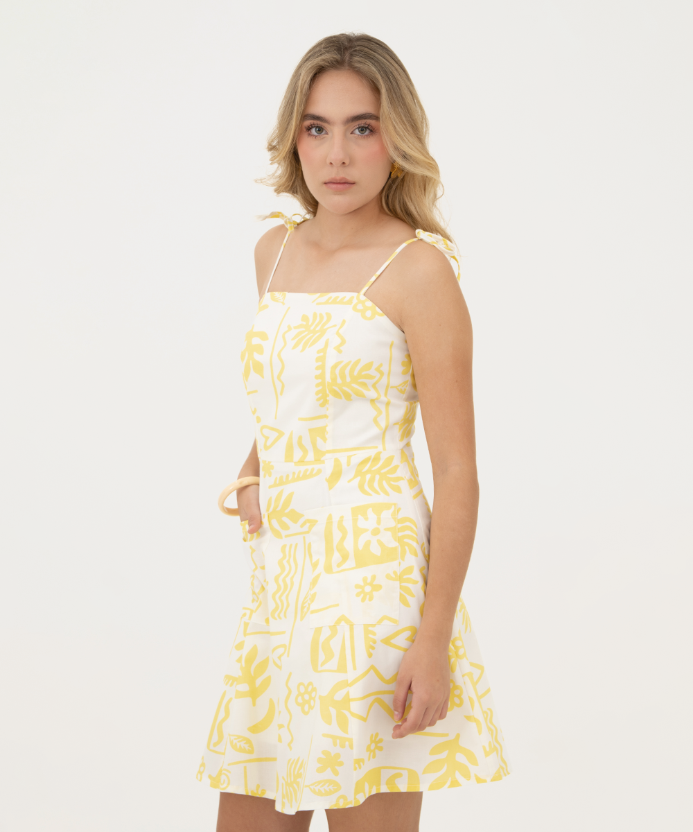 Vestido mini con cortes Amarillo