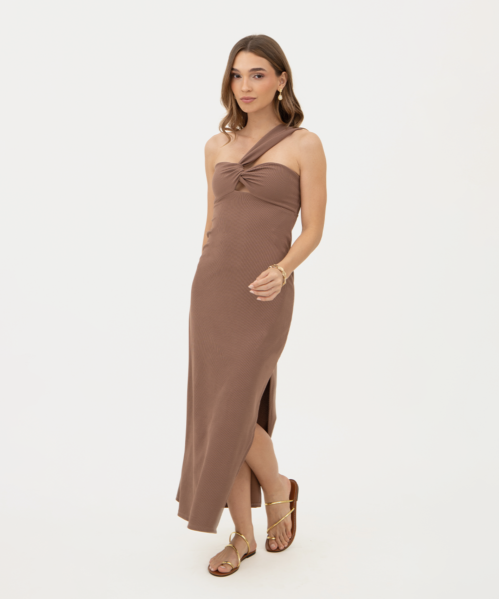 Vestido largo con abertura CHOCOLATE