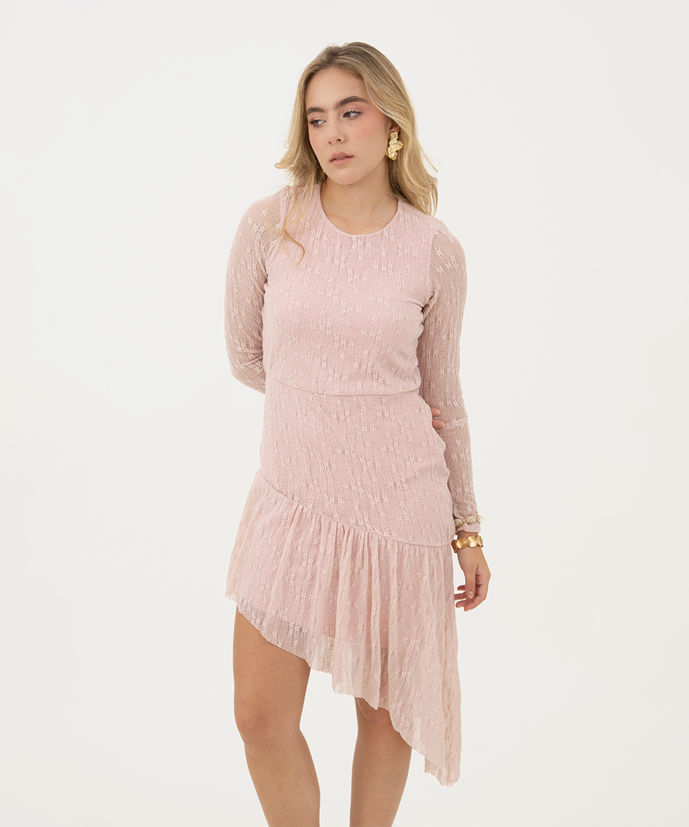 Vestido manga larga Rosado Pastel