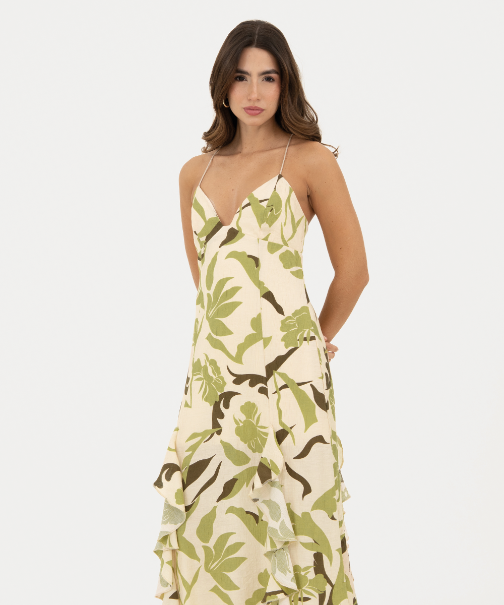 Vestido de copa con cortes Verde Oliva