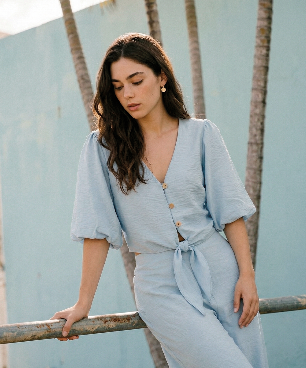 Blusa mangas globo AZUL CIELO