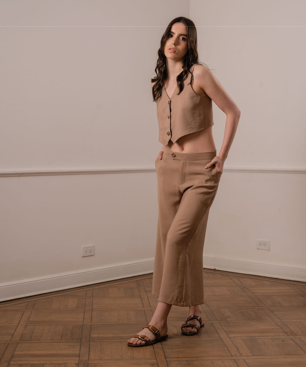 Pantalon Culotte Con Bolsillos Camel Pantalóns Para Mujer | Ticket Store Colombia 1