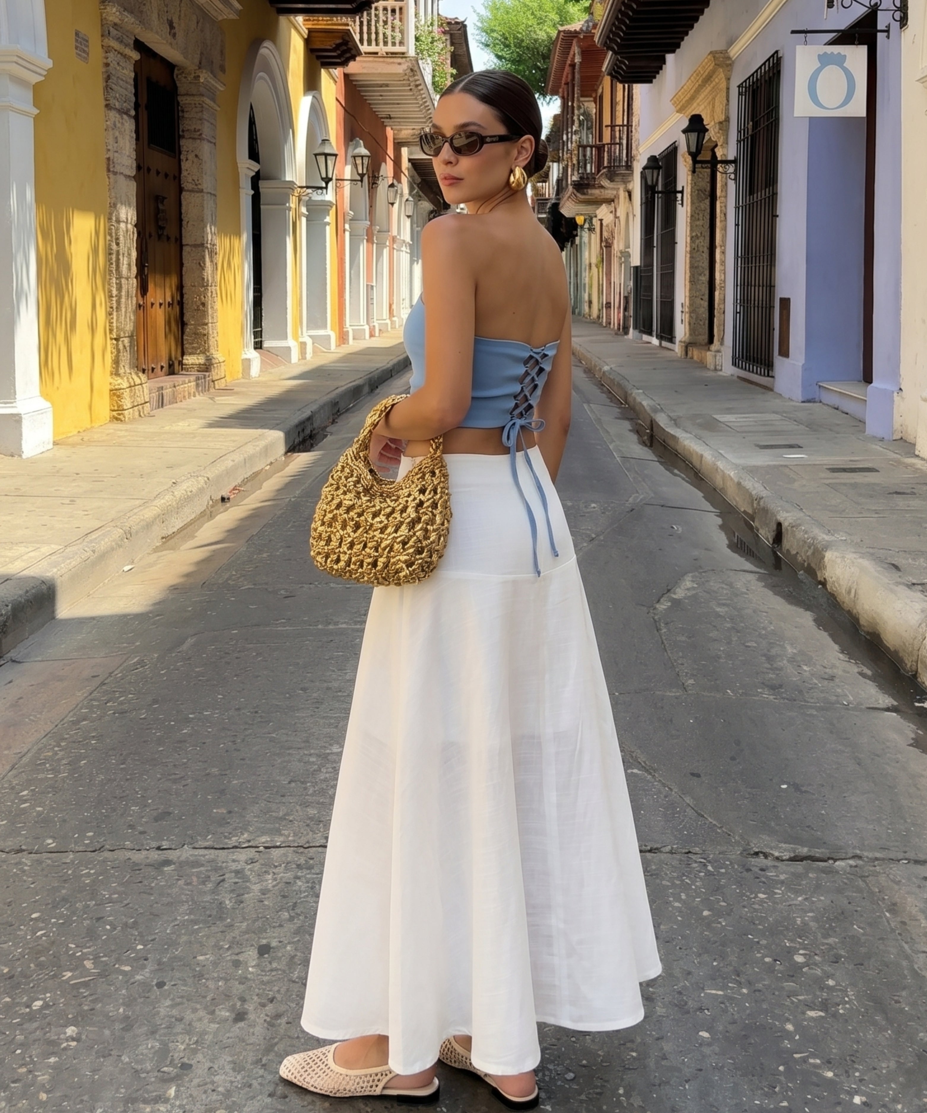 Falda midi botones BLANCO